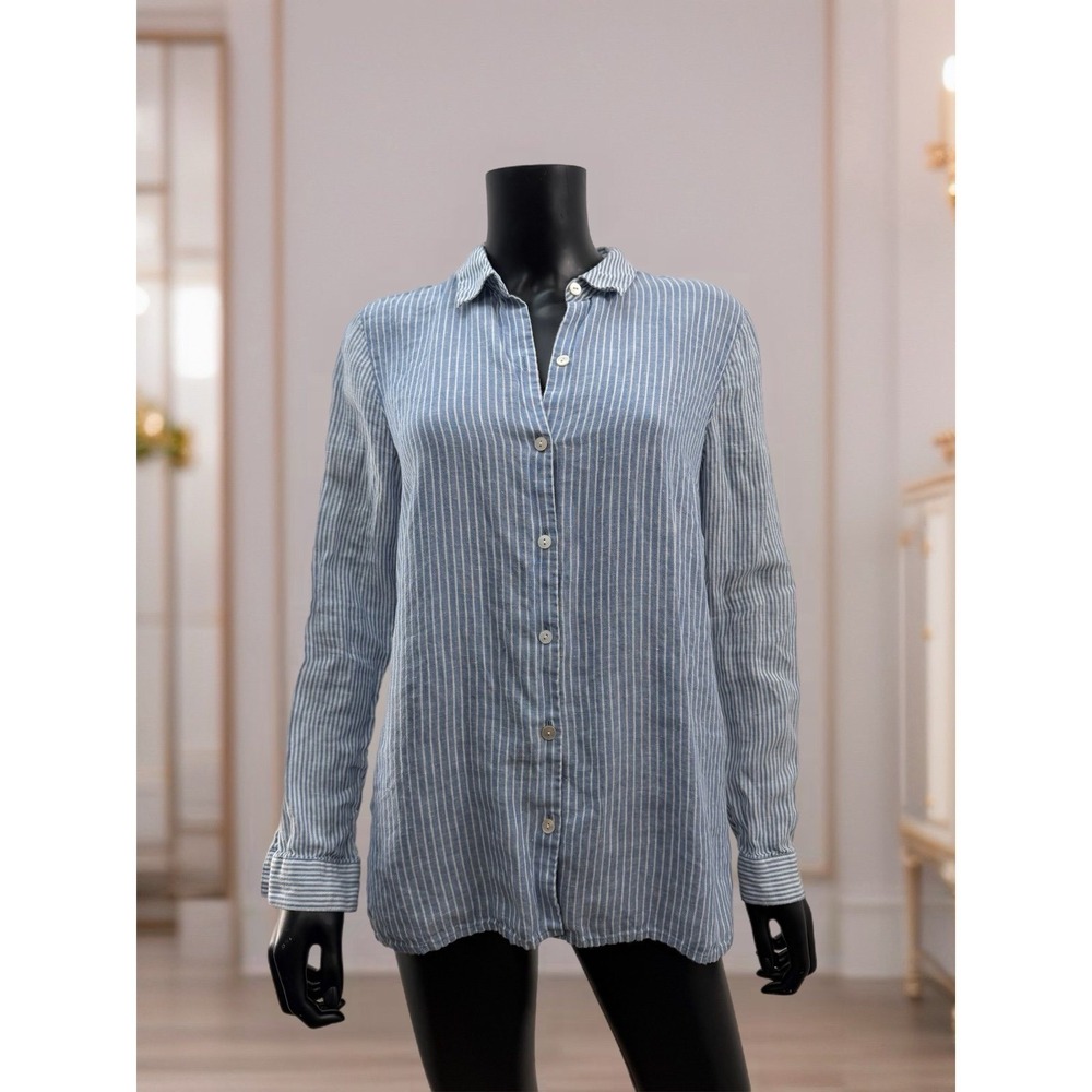 J.Jill Blue White‎ Stripe Linen Button Down Shirt Essential Size S